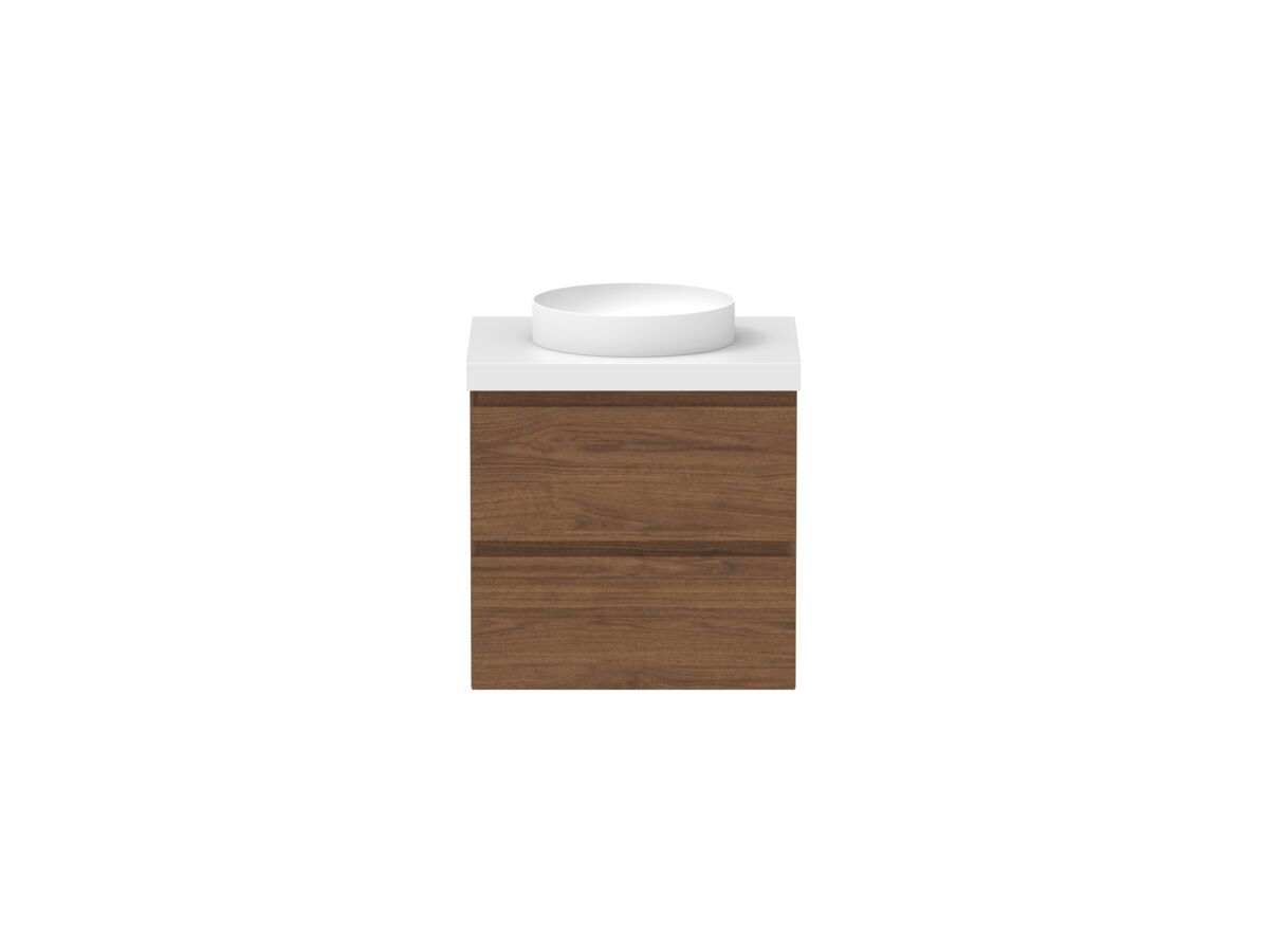 reece Posh Domaine All Drawer Twin 600mm Wall Hung Vanity Centre Basin 50mm Durasein Top