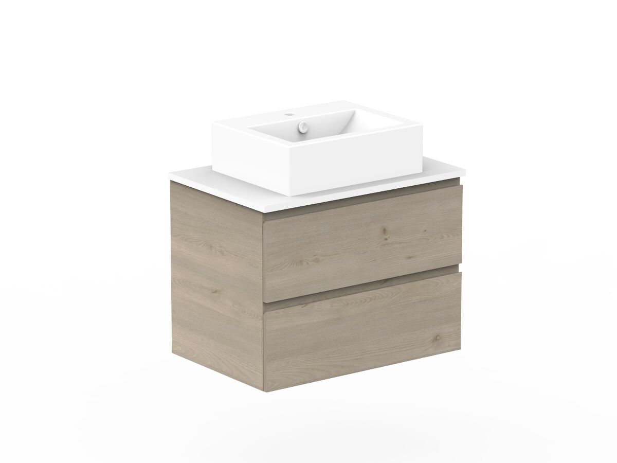 Reece Posh Domaine All Drawer Twin 750mm Wall Hung Vanity Centre Basin 20mm Cherry Pie Top
