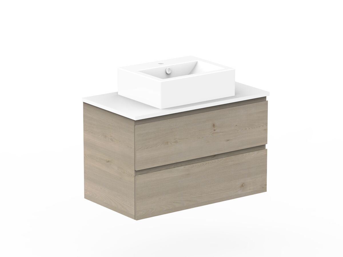 Reece Posh Domaine All Drawer Twin 900mm Wall Hung Vanity Centre Basin 20mm Cherry Pie Top