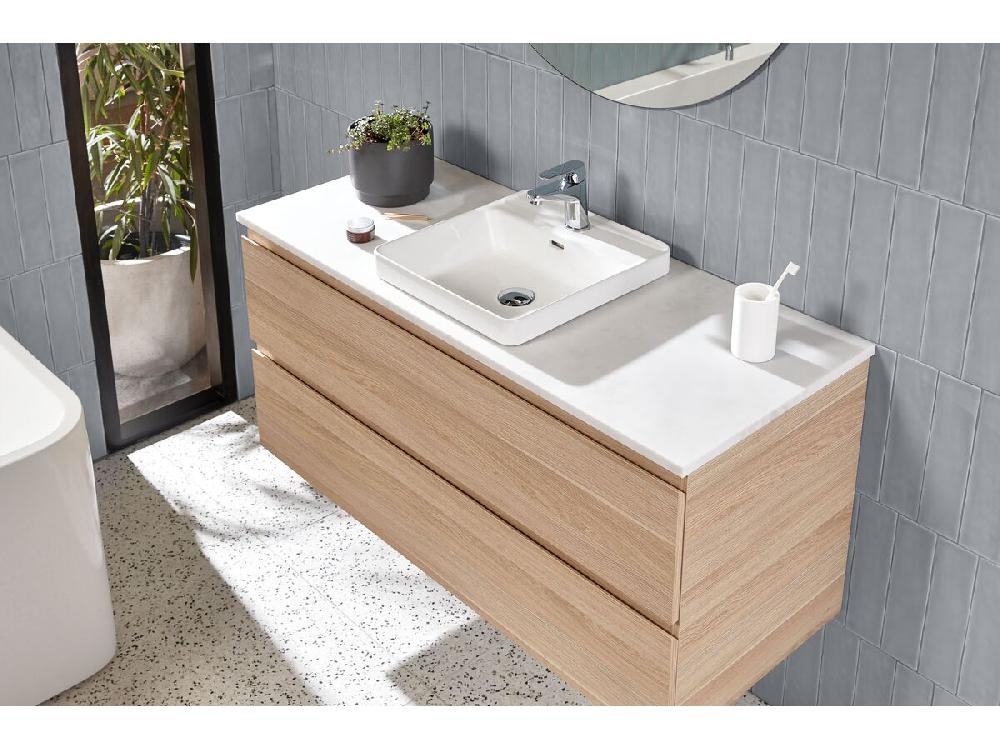 Reece Posh Domaine All Drawer Twin 900mm Wall Hung Vanity Centre Basin 20mm Cherry Pie Top