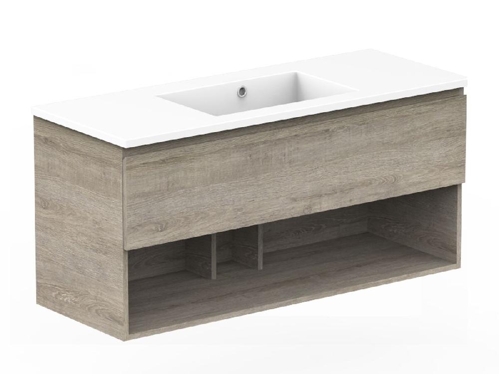 Reece Posh Domaine All Drawer With Shelf 1200mm Wall Hung Vanity Centre Basin Cast Marble Top