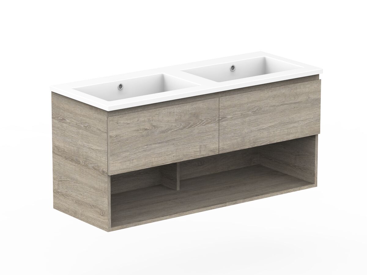 Reece Posh Domaine All Drawer With Shelf 1200mm Wall Hung Vanity Double Basin Cast Marble Top