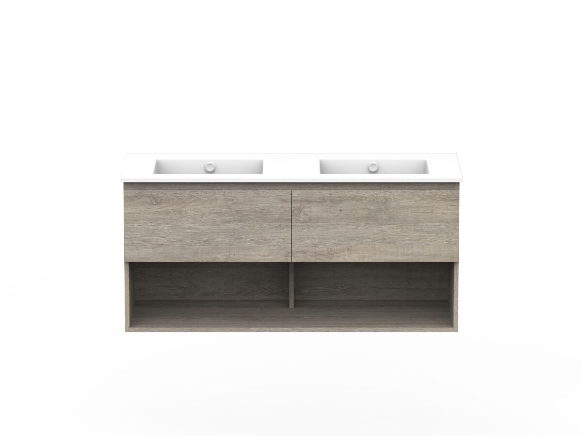 reece Posh Domaine All Drawer with Shelf 1200mm Wall Hung Vanity Double Basin Ceramic Top