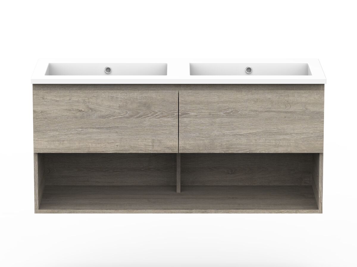 reece Posh Domaine All Drawer with Shelf 1200mm Wall Hung Vanity Double Basin Cast Marble Top