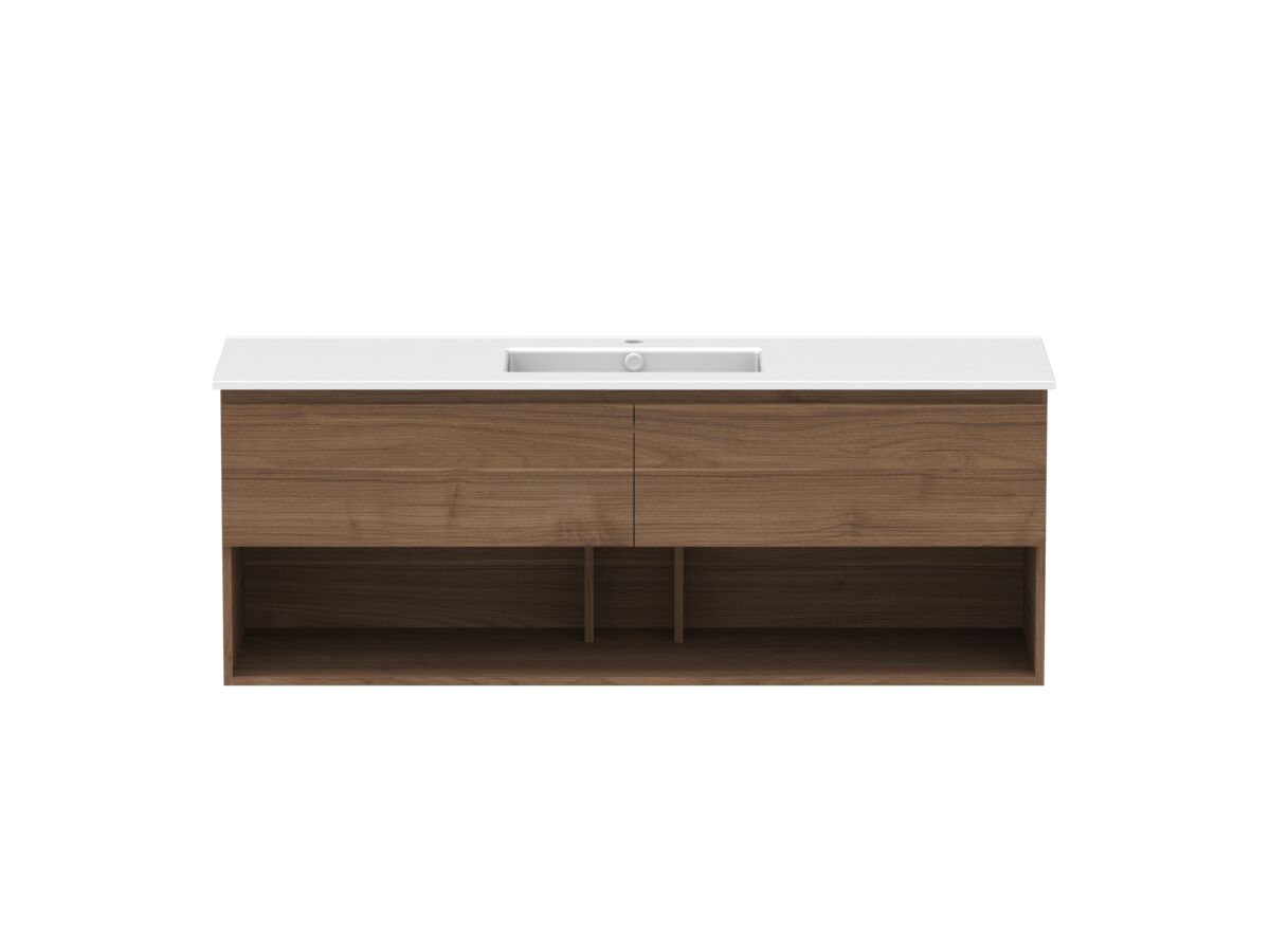 reece Posh Domaine All Drawer with Shelf 1500mm Wall Hung Vanity Centre Basin Matte White Ceramic Top