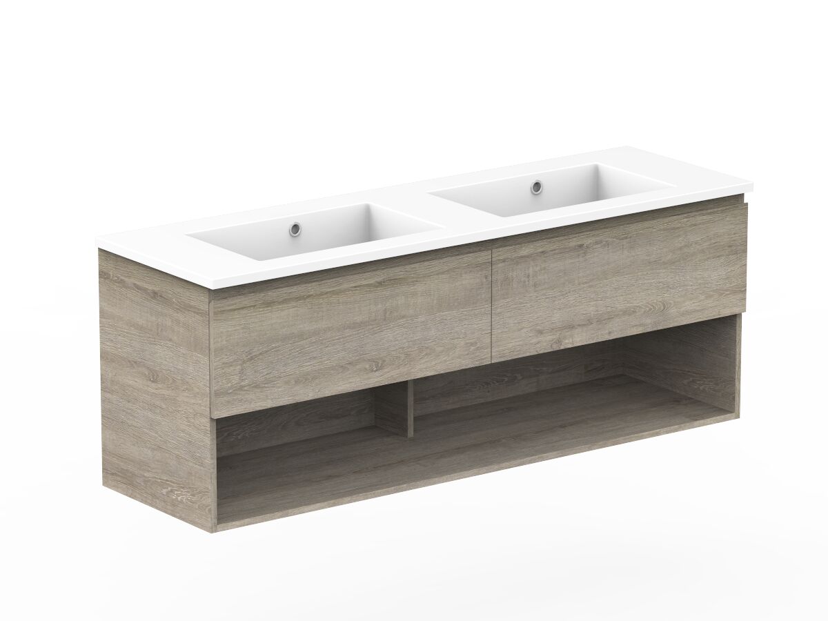 Reece Posh Domaine All Drawer With Shelf 1500mm Wall Hung Vanity Double Basin Cast Marble Top