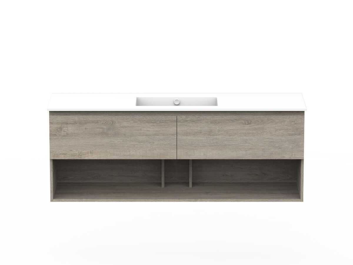 reece Posh Domaine All Drawer with Shelf 1500mm Wall Hung Vanity Centre Basin Ceramic Top
