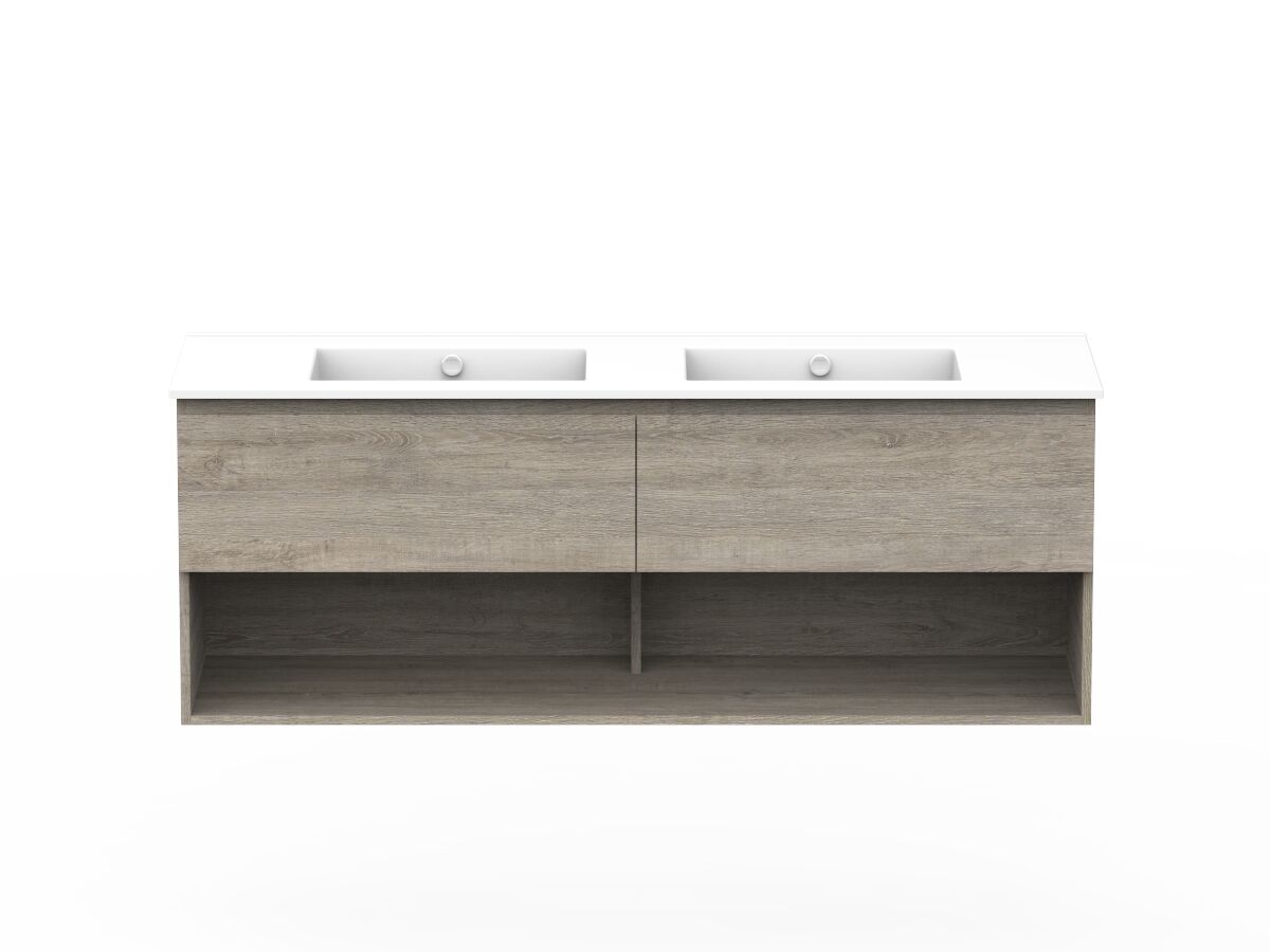 reece Posh Domaine All Drawer with Shelf 1500mm Wall Hung Vanity Double Basin Ceramic Top