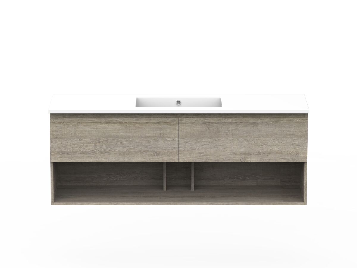reece Posh Domaine All Drawer with Shelf 1500mm Wall Hung Vanity Centre Basin Cast Marble Top