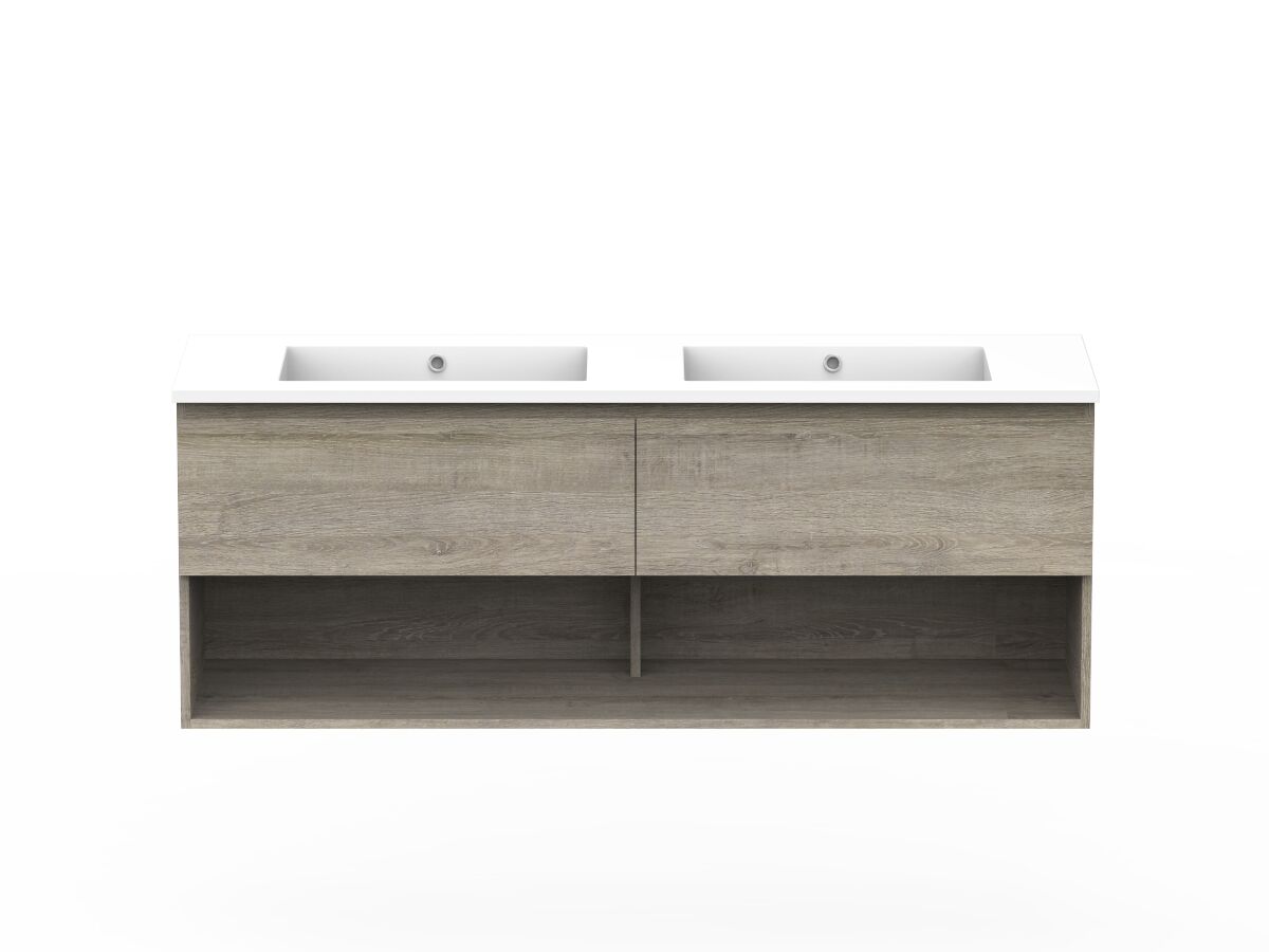 reece Posh Domaine All Drawer with Shelf 1500mm Wall Hung Vanity Double Basin Cast Marble Top