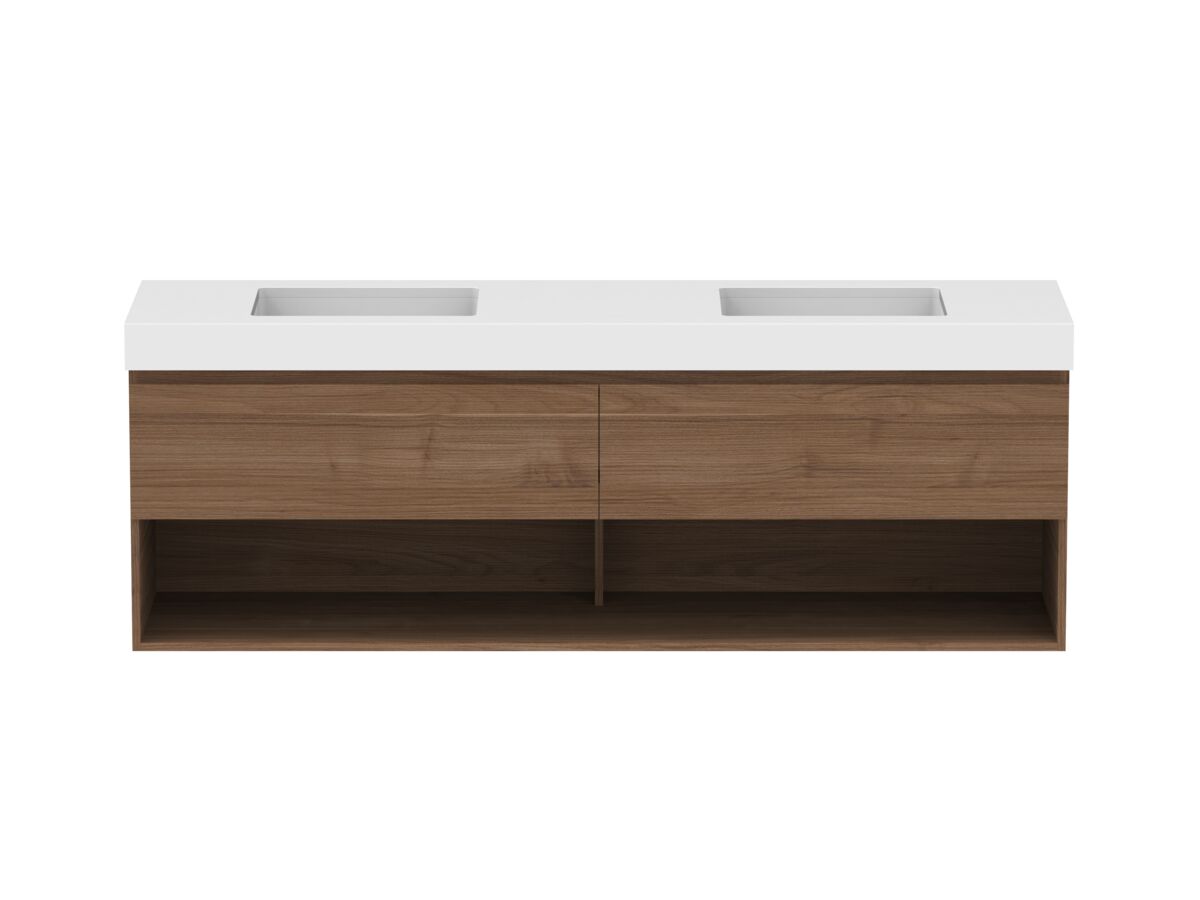 reece Posh Domaine All Drawer with Shelf 1800mm Wall Hung Vanity Double Basin 90mm Durasein Top