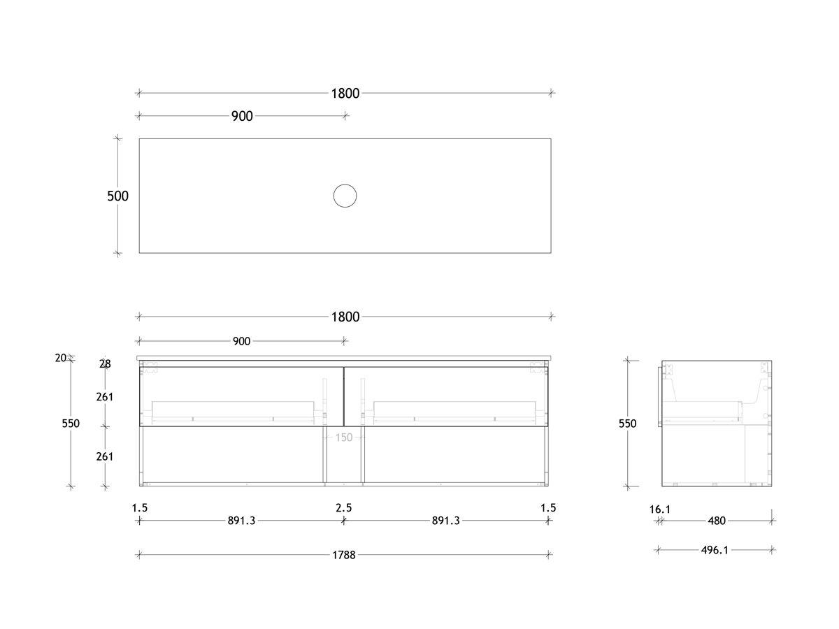 Reece Posh Domaine All Drawer With Shelf 1800mm Wall Hung Vanity Centre Basin 20mm Cherry Pie Top