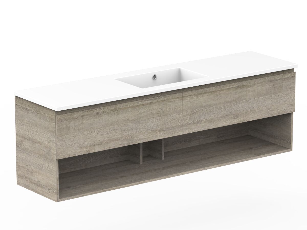 Reece Posh Domaine All Drawer With Shelf 1800mm Wall Hung Vanity Centre Basin Cast Marble Top