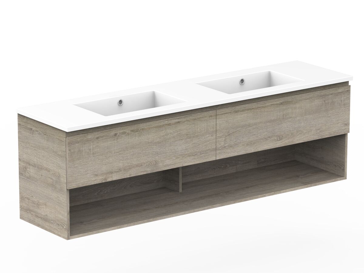 Reece Posh Domaine All Drawer With Shelf 1800mm Wall Hung Vanity Double Basin Cast Marble Top