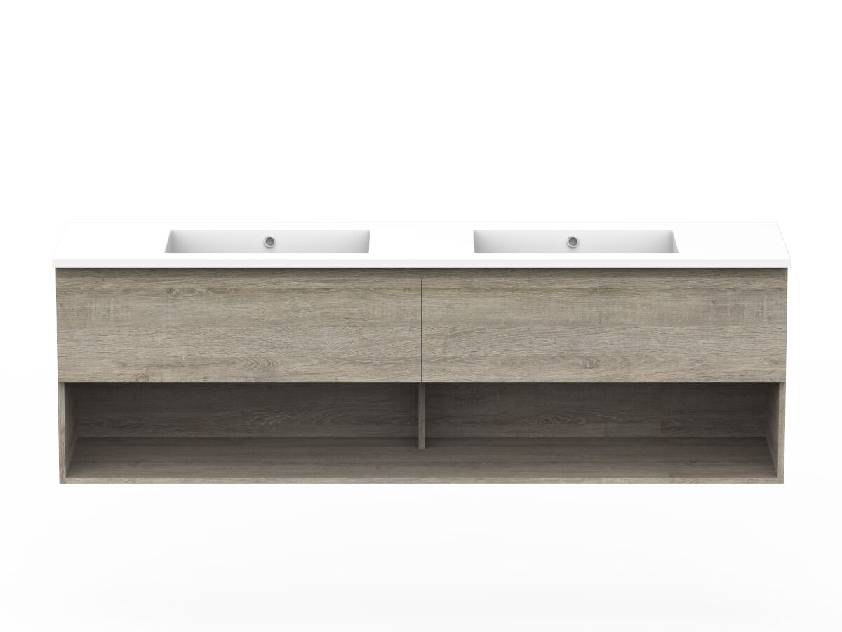 reece Posh Domaine All Drawer with Shelf 1800mm Wall Hung Vanity Double Basin Cast Marble Top