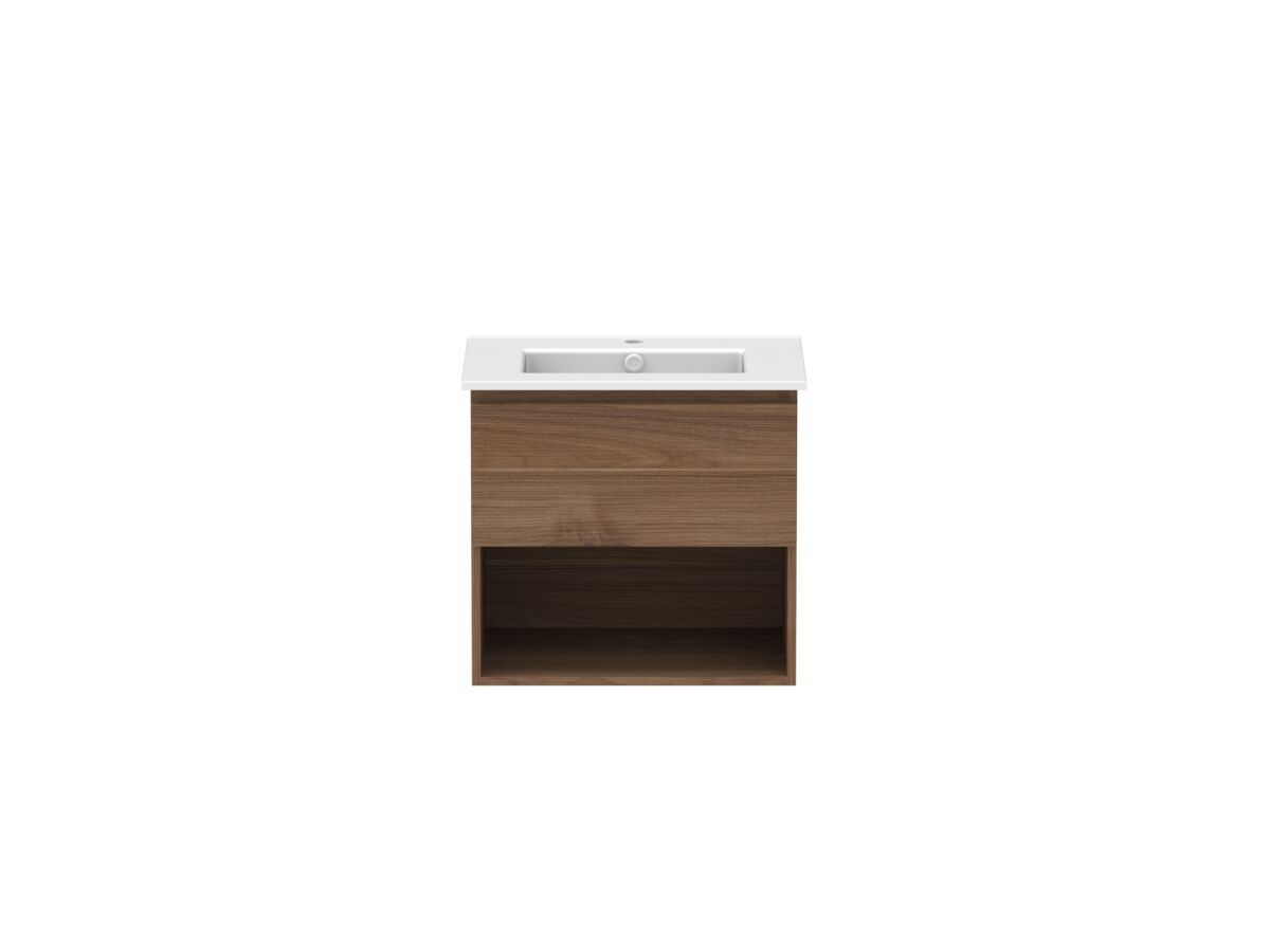 reece Posh Domaine All Drawer with Shelf 600mm Wall Hung Vanity Centre Basin Matte White Ceramic Top