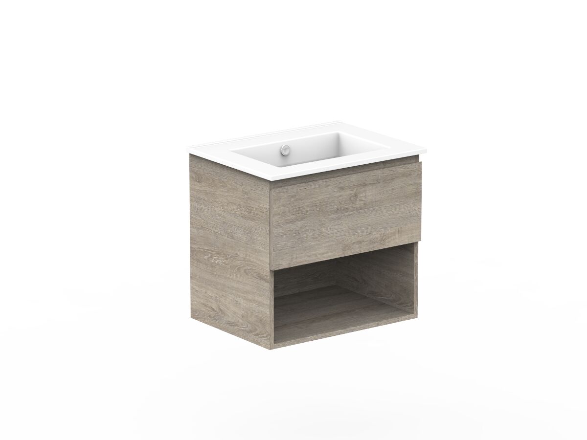 Reece Posh Domaine All Drawer With Shelf 600mm Wall Hung Vanity Centre Basin Ceramic Top