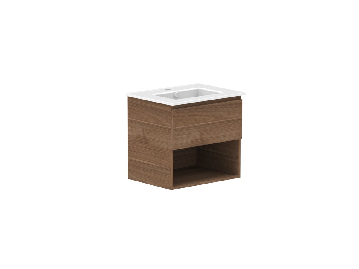 Reece Posh Domaine All Drawer With Shelf 600mm Wall Hung Vanity Centre Basin Matte White Ceramic Top