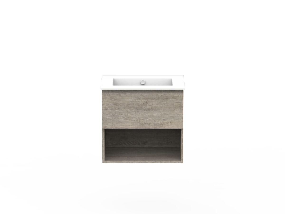 reece Posh Domaine All Drawer with Shelf 600mm Wall Hung Vanity Centre Basin Ceramic Top