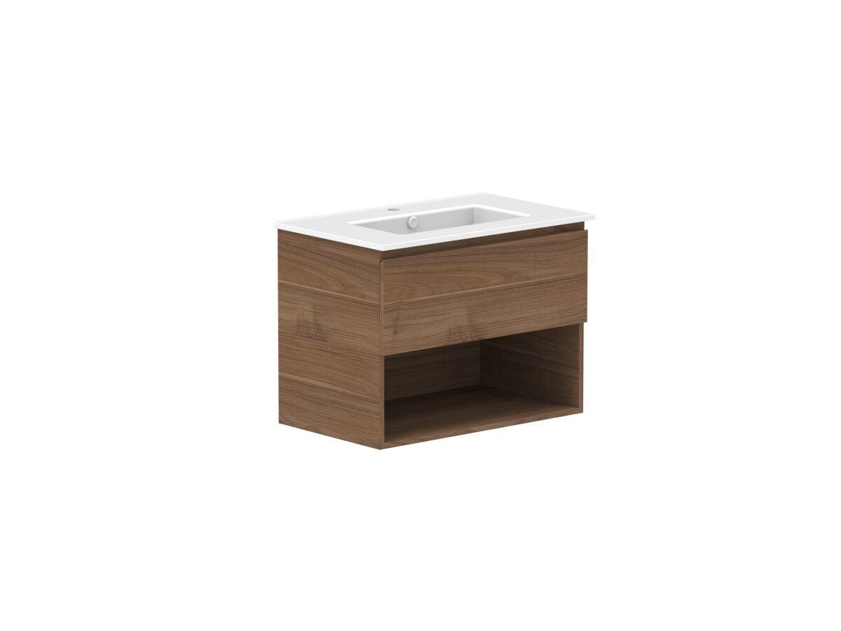 Reece Posh Domaine All Drawer With Shelf 750mm Wall Hung Vanity Centre Basin Matte White Ceramic Top