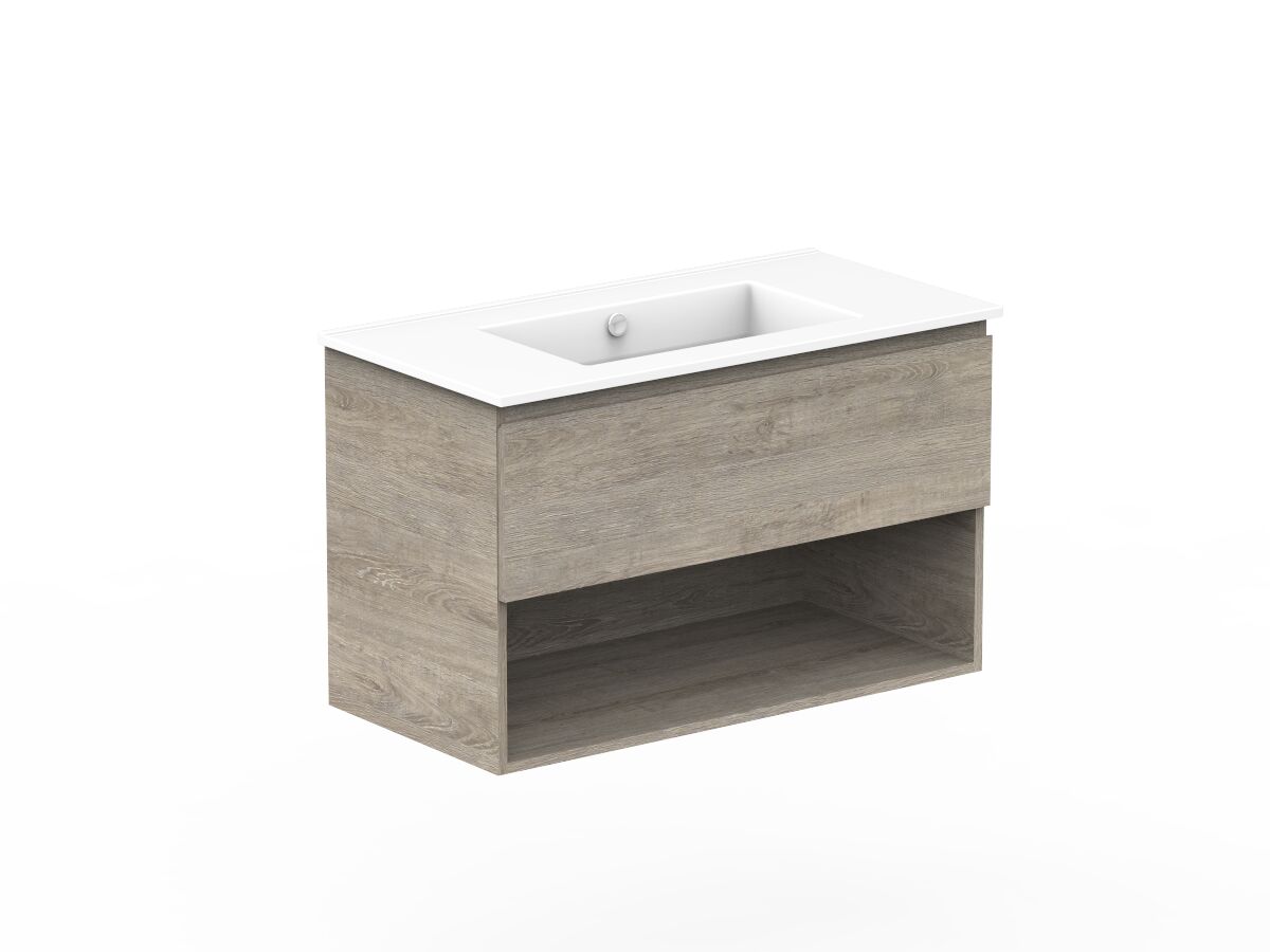 Reece Posh Domaine All Drawer With Shelf 900mm Wall Hung Vanity Centre Basin Ceramic Top