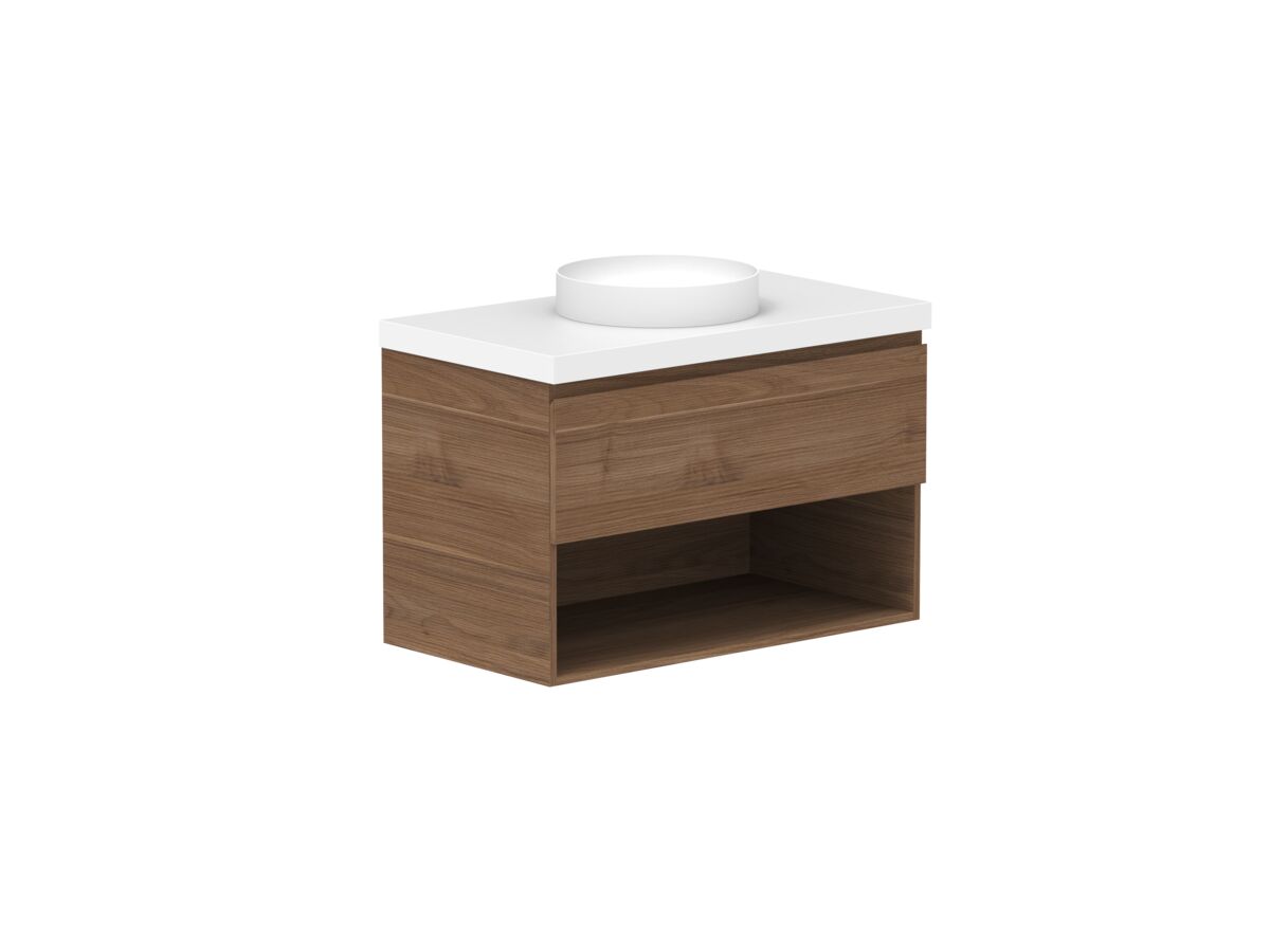 Reece Posh Domaine All Drawer With Shelf 900mm Wall Hung Vanity Centre Basin 50mm Durasein Top