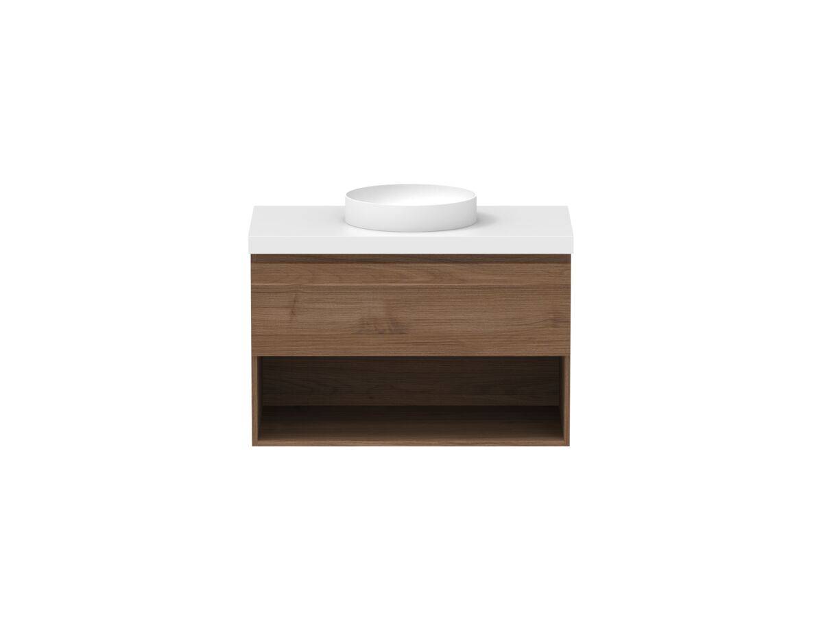 reece Posh Domaine All Drawer with Shelf 900mm Wall Hung Vanity Centre Basin 50mm Durasein Top