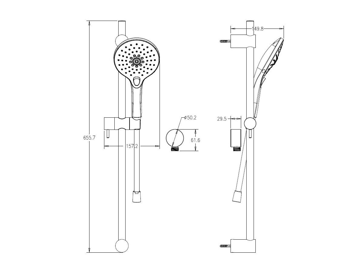 Reece Posh Domaine Brass Single Rail Shower 3 Functions With Wall Water Inlet Chrome (4 Star)