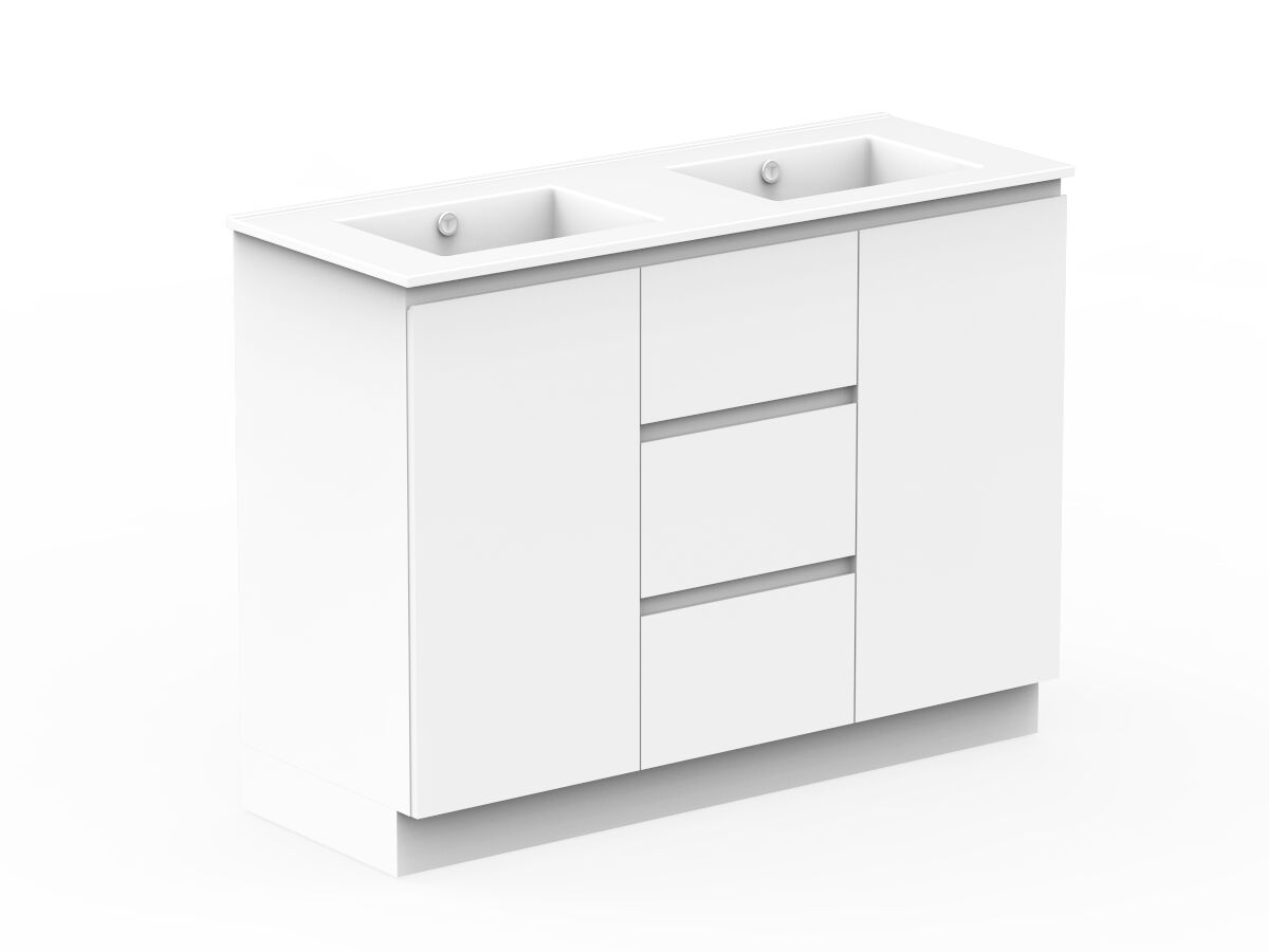 Reece Posh Domaine Conventional 1200mm Floor Mounted Vanity Double Basin Ceramic Top