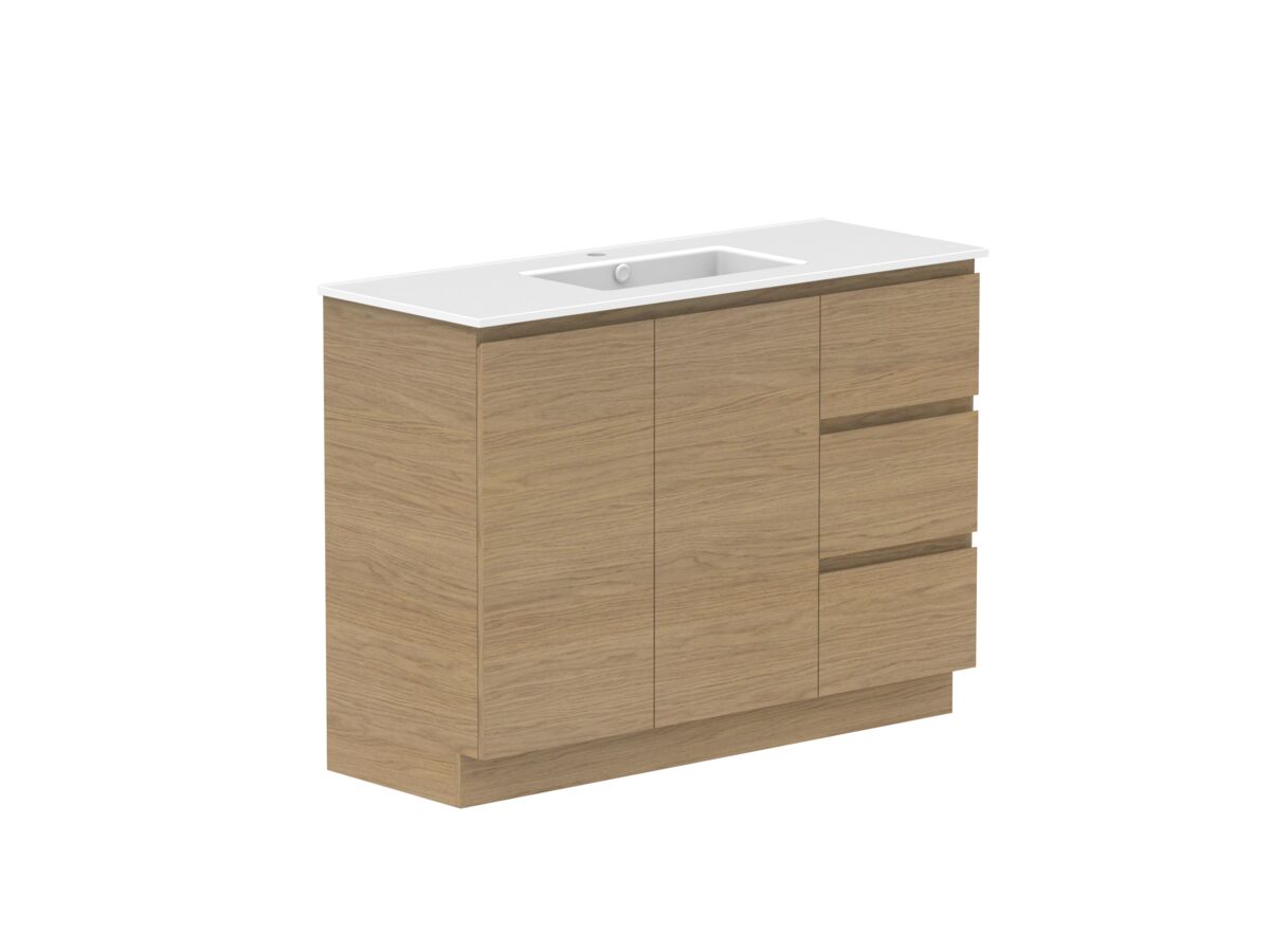 Reece Posh Domaine Conventional 1200mm Floor Mounted Vanity Centre Basin Matte White Ceramic Top