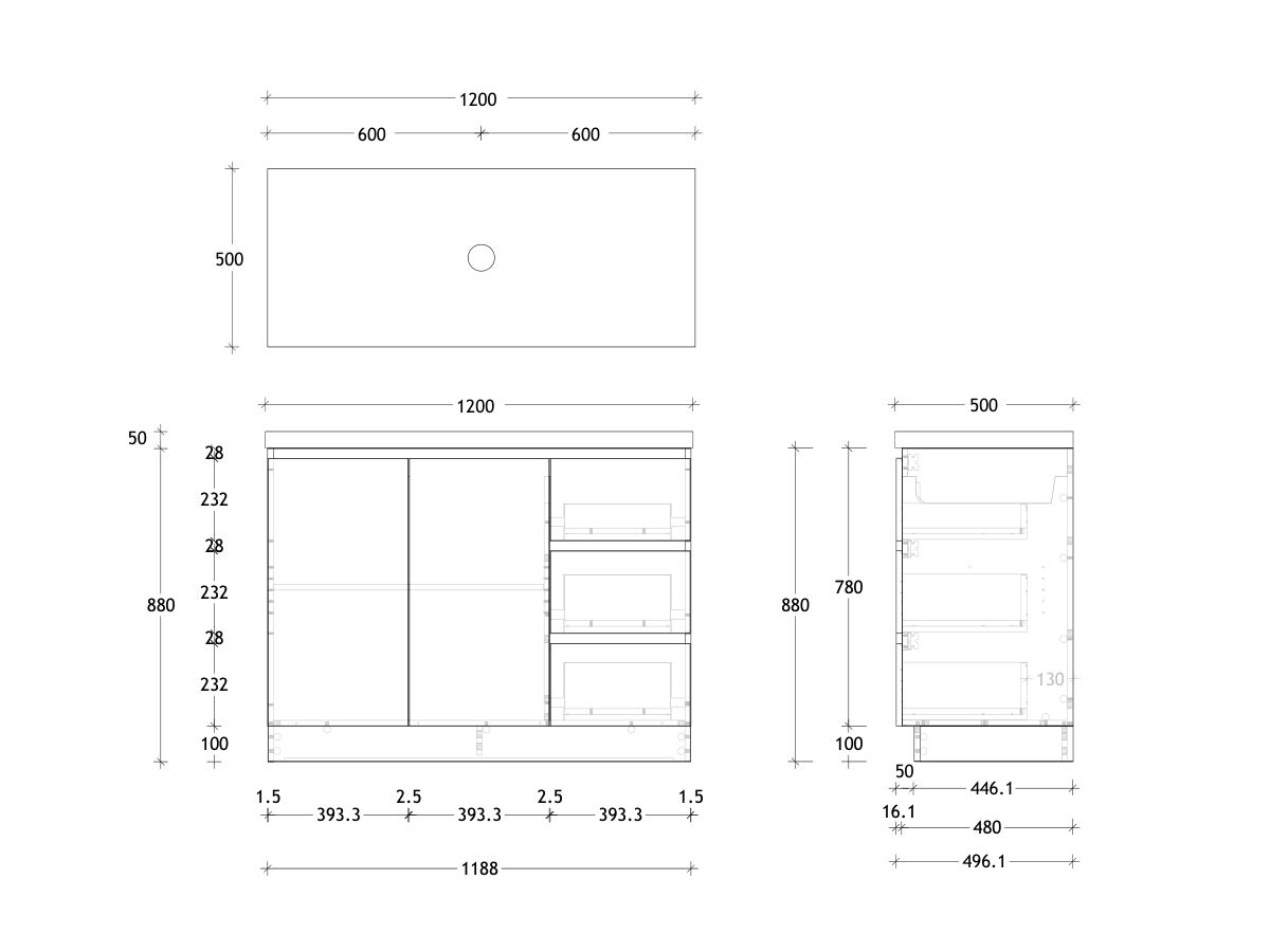 Reece Posh Domaine Conventional 1200mm Floor Mounted Vanity Centre Basin 50mm Cherry Pie Top