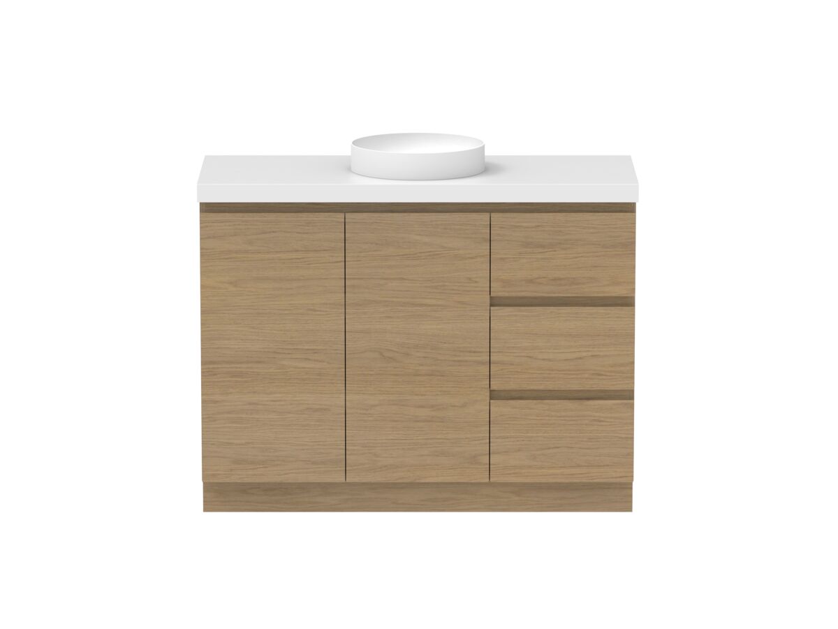 reece Posh Domaine Conventional 1200mm Floor Mounted Vanity Centre Basin 50mm Cherry Pie Top
