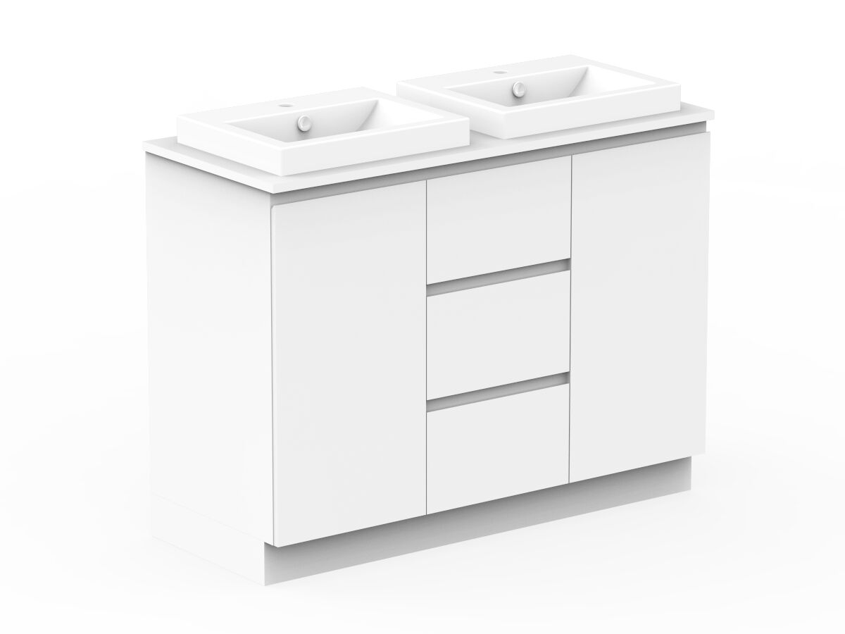 Reece Posh Domaine Conventional 1200mm Floor Mounted Vanity Double Basin 20mm Cherry Pie Top