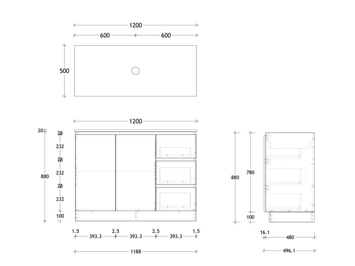 Reece Posh Domaine Conventional 1200mm Floor Mounted Vanity Centre Basin 20mm Cherry Pie Top