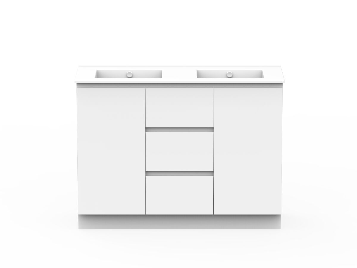 reece Posh Domaine Conventional 1200mm Floor Mounted Vanity Double Basin Ceramic Top