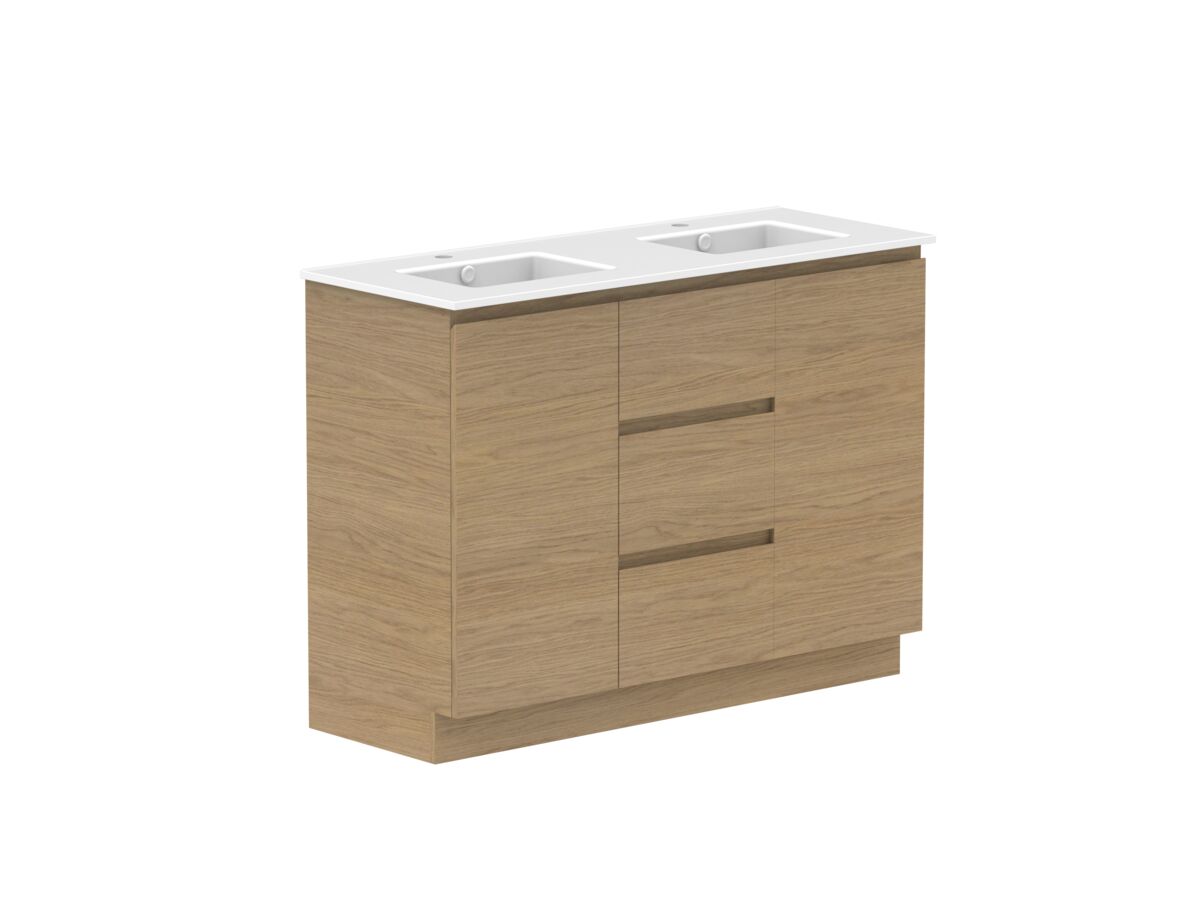 Reece Posh Domaine Conventional 1200mm Floor Mounted Vanity Double Basin Matte White Ceramic Top