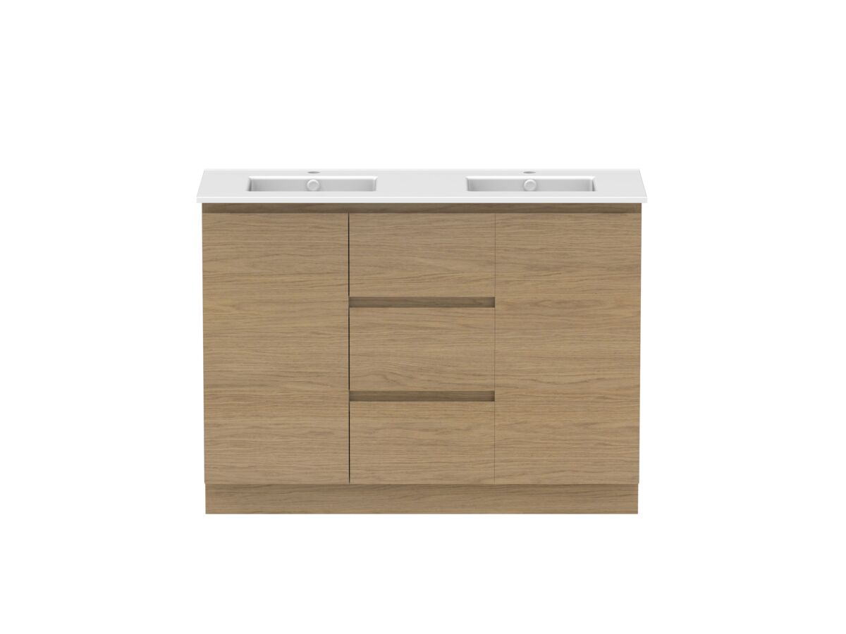 reece Posh Domaine Conventional 1200mm Floor Mounted Vanity Double Basin Matte White Ceramic Top