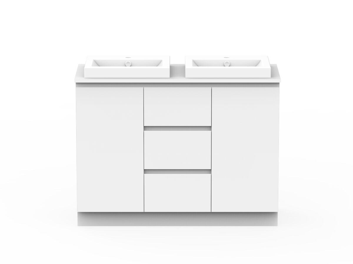 reece Posh Domaine Conventional 1200mm Floor Mounted Vanity Double Basin 20mm Cherry Pie Top