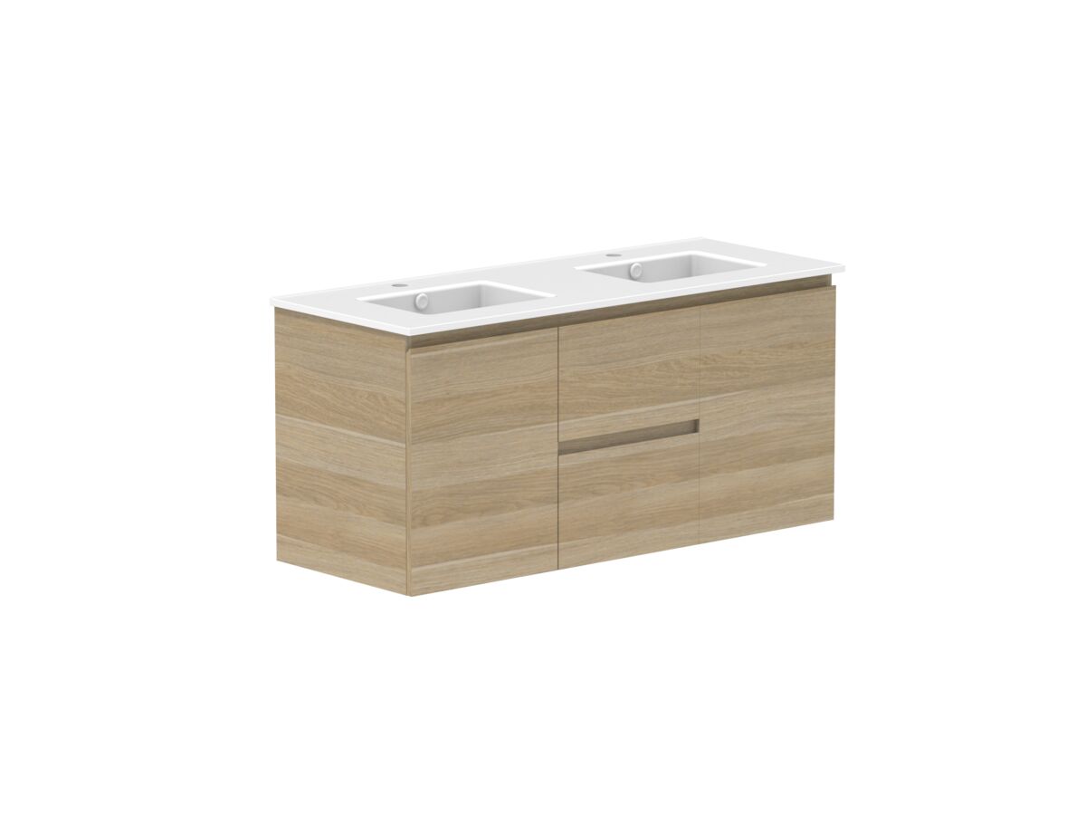 Reece Posh Domaine Conventional 1200mm Wall Hung Vanity Double Basin Matte White Ceramic Top