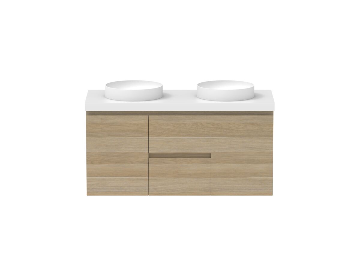 reece Posh Domaine Conventional 1200mm Wall Hung Vanity Double Basin 50mm Cherry Pie Top