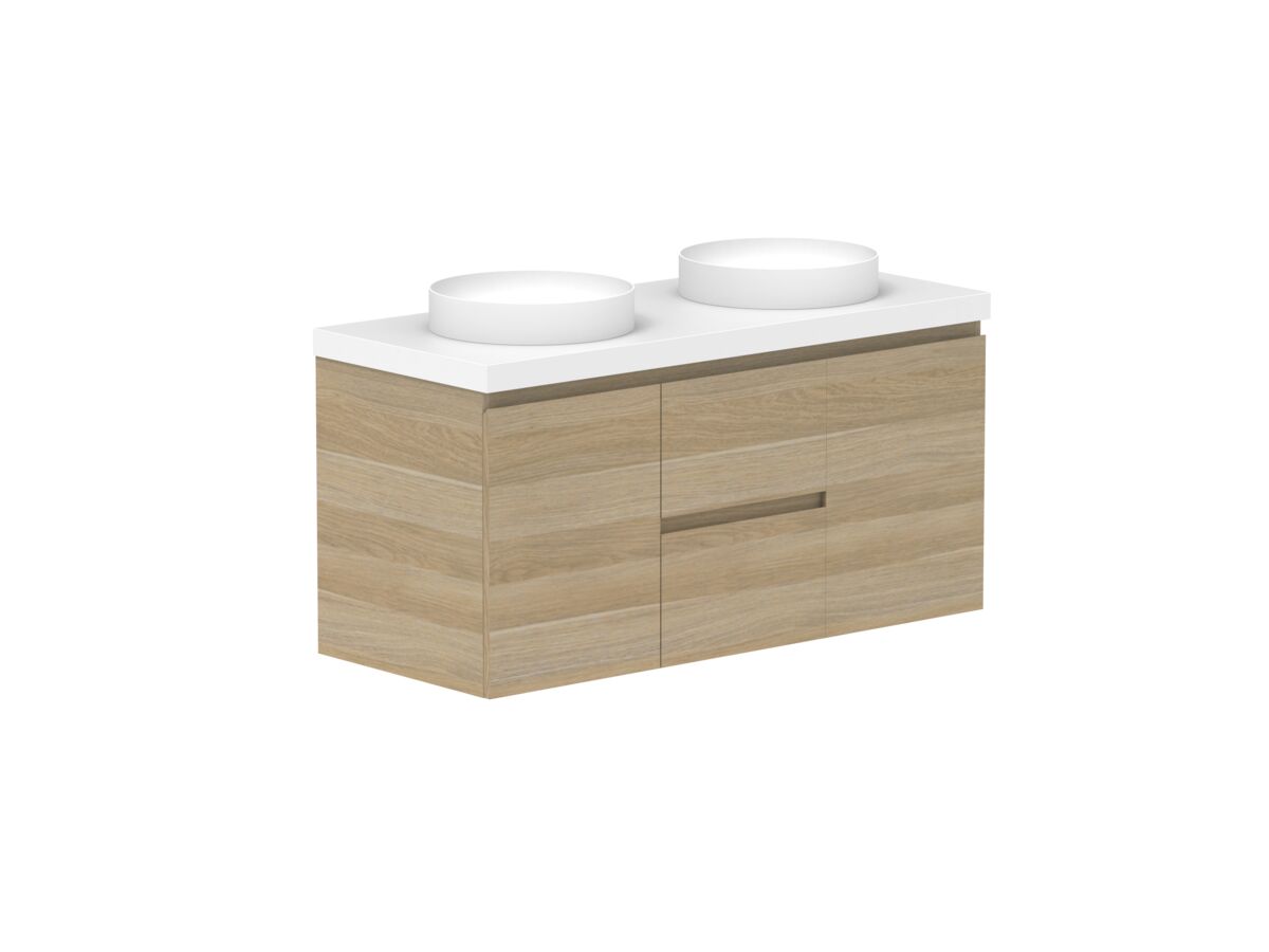 Reece Posh Domaine Conventional 1200mm Wall Hung Vanity Double Basin 50mm Durasein Top