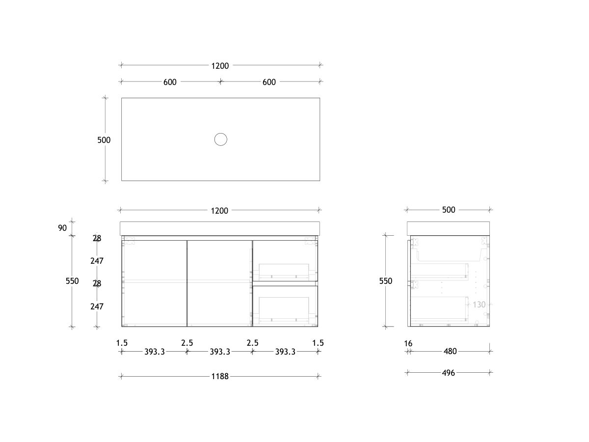 Reece Posh Domaine Conventional 1200mm Wall Hung Vanity Centre Basin 90mm Cherry Pie Top