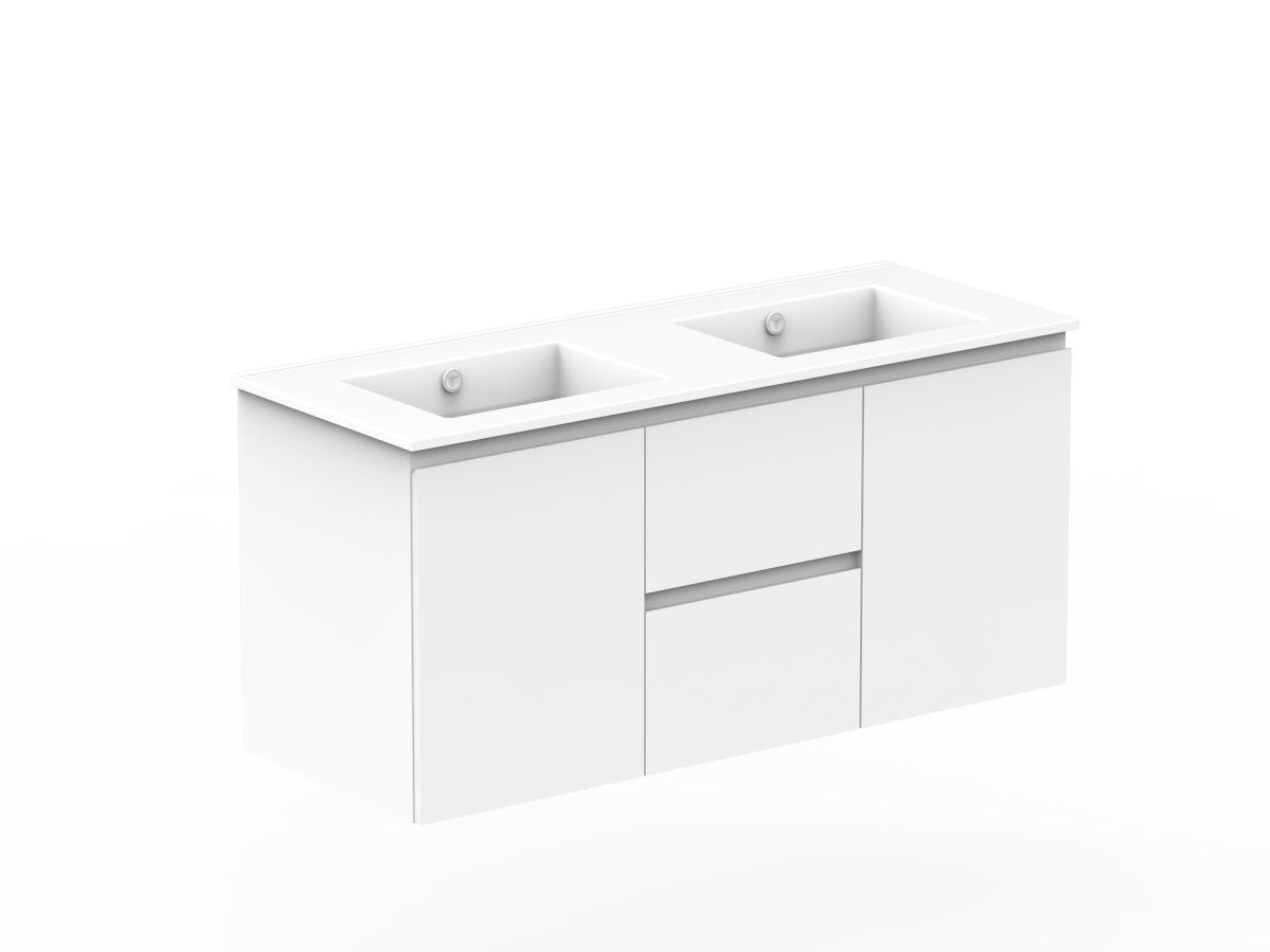 Reece Posh Domaine Conventional 1200mm Wall Hung Vanity Double Basin Ceramic Top