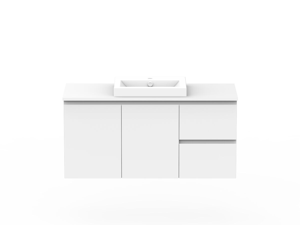 reece Posh Domaine Conventional 1200mm Wall Hung Vanity Centre Basin 20mm Cherry Pie Top