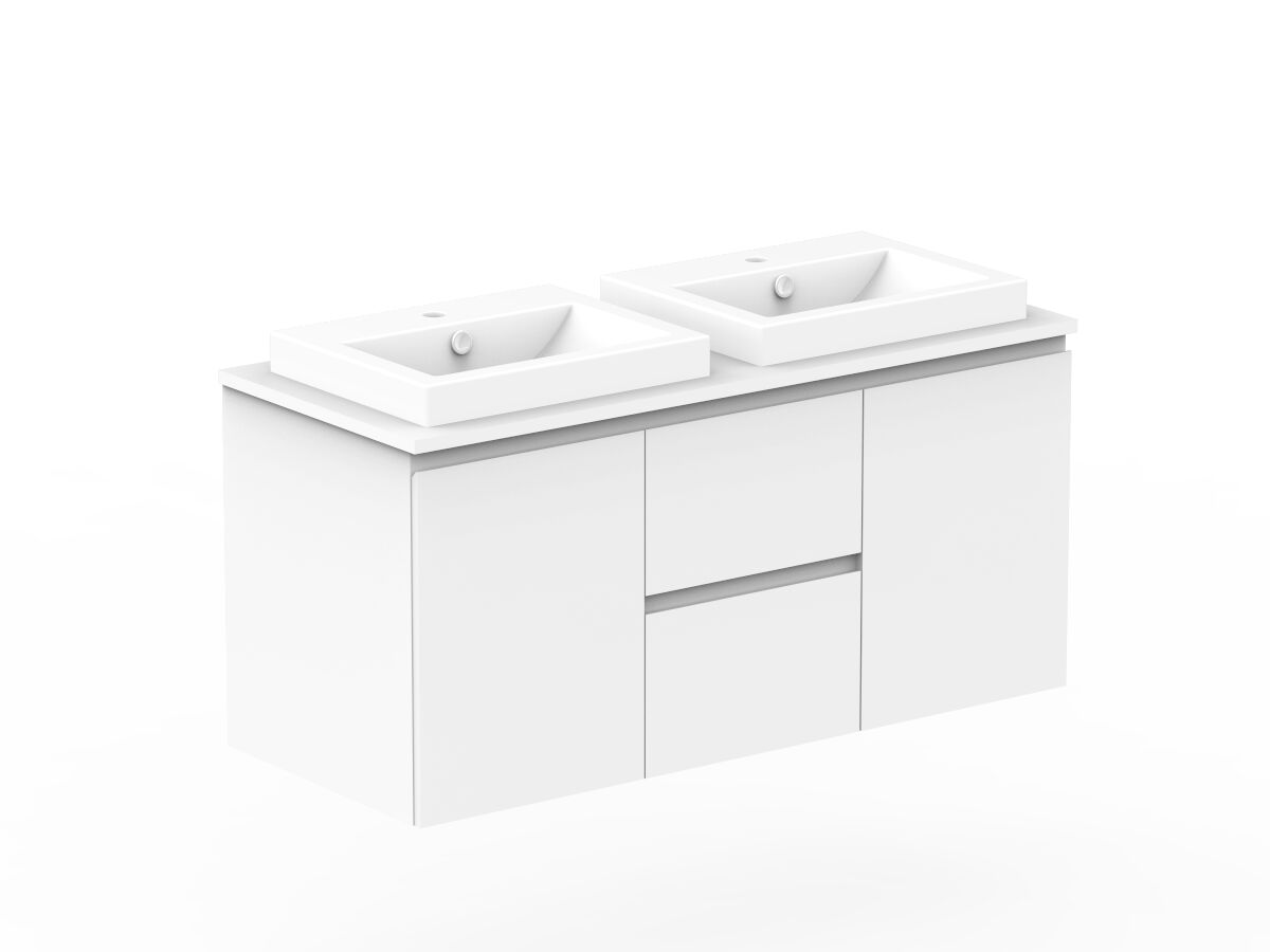 Reece Posh Domaine Conventional 1200mm Wall Hung Vanity Double Basin 20mm Cherry Pie Top