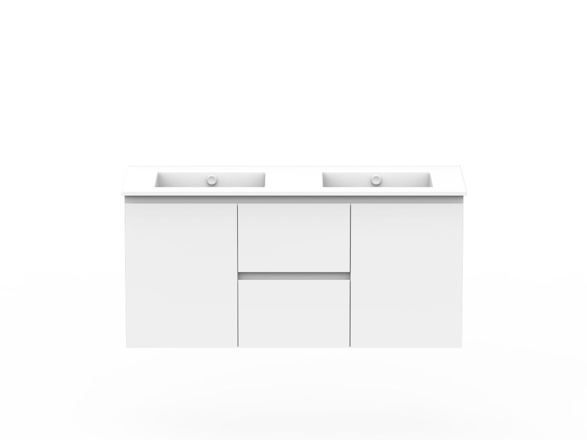 reece Posh Domaine Conventional 1200mm Wall Hung Vanity Double Basin Ceramic Top