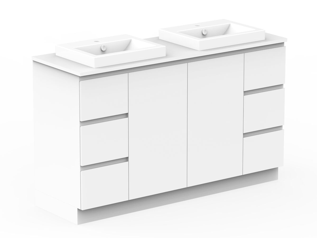 Reece Posh Domaine Conventional 1500mm Floor Mounted Vanity Double Basin 20mm Cherry Pie Top