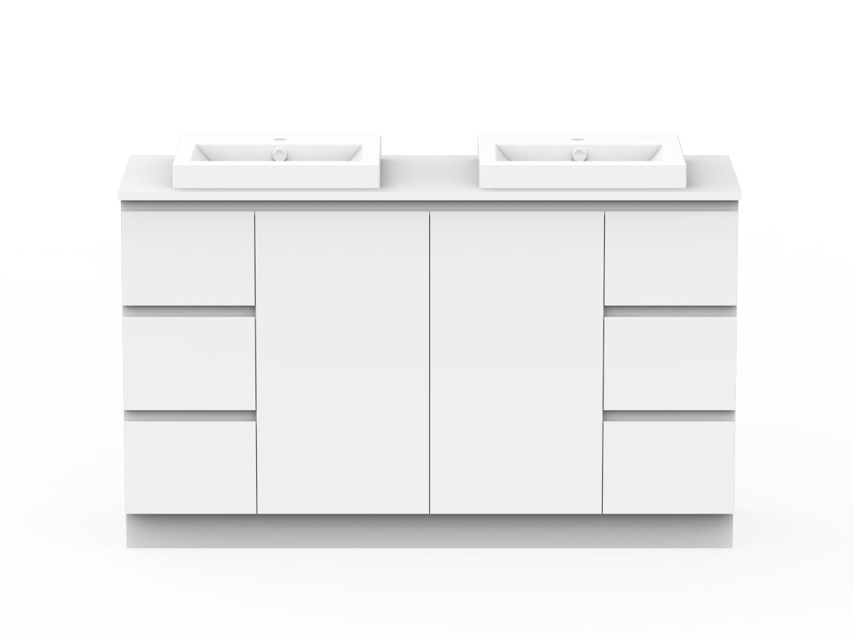 reece Posh Domaine Conventional 1500mm Floor Mounted Vanity Double Basin 20mm Cherry Pie Top