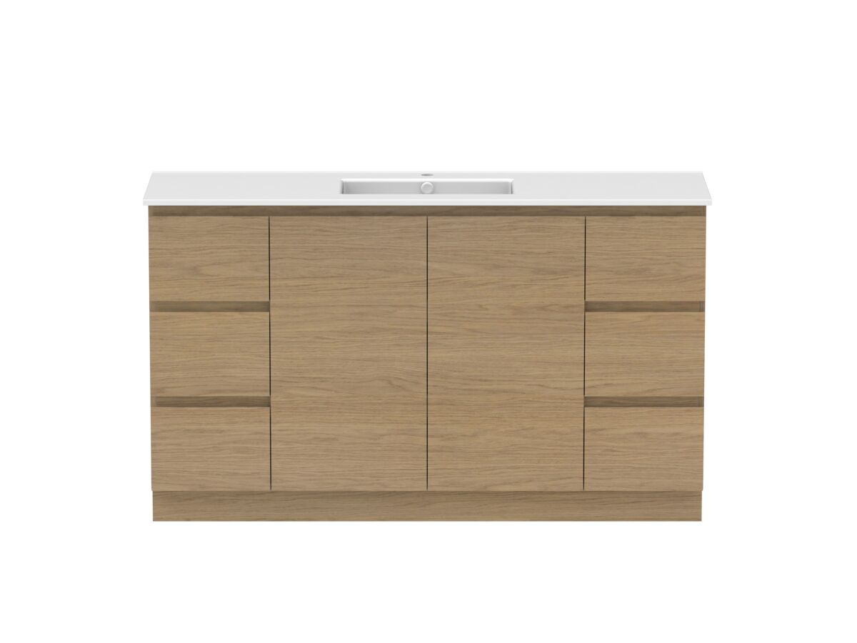 reece Posh Domaine Conventional 1500mm Floor Mounted Vanity Centre Basin Matte White Ceramic Top