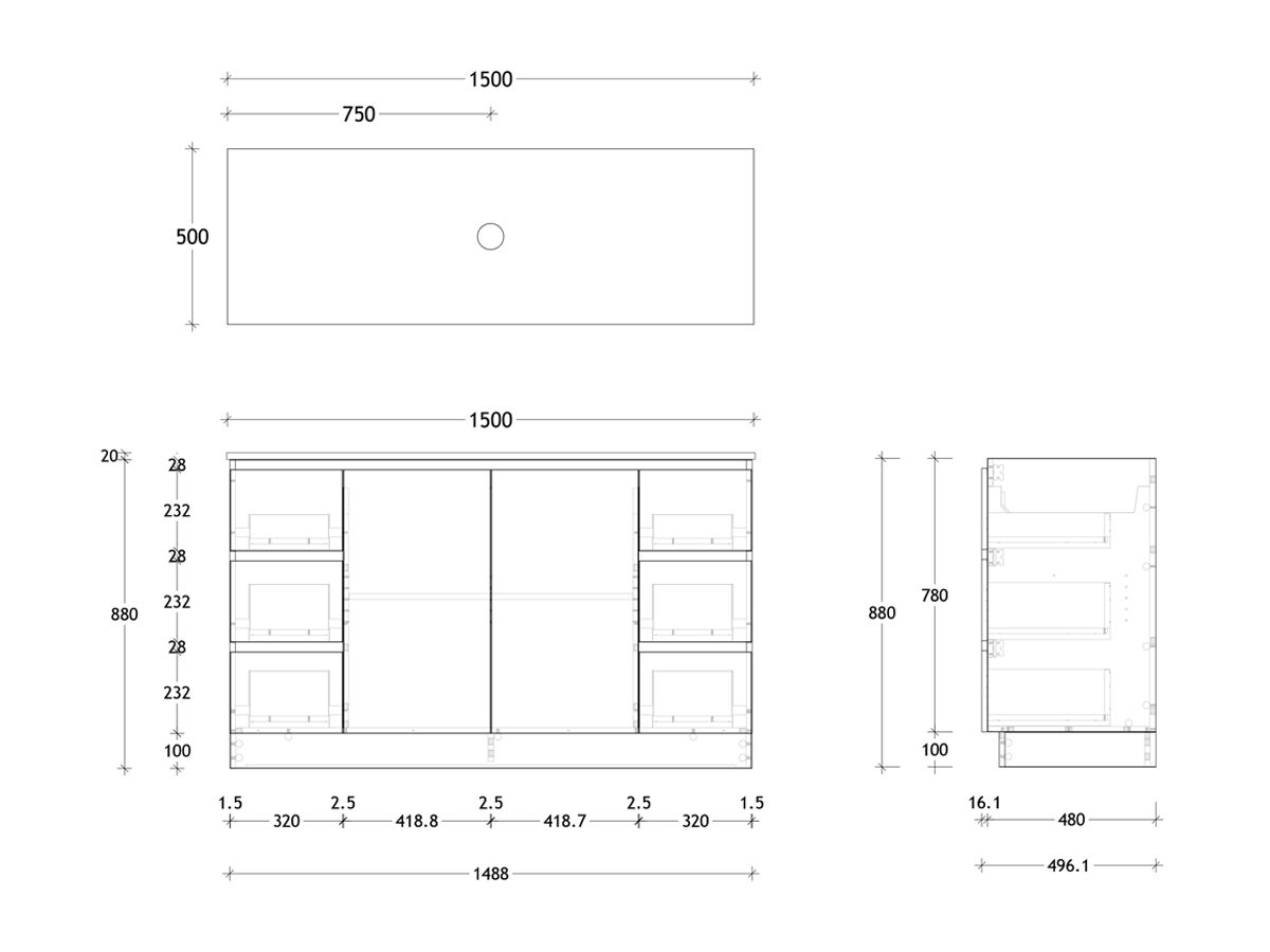 Reece Posh Domaine Conventional 1500mm Floor Mounted Vanity Centre Basin 20mm Cherry Pie Top